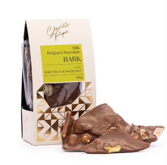 Charlotte Piper Milk Chocolate - Kiwi & Hazelnut bark 80g